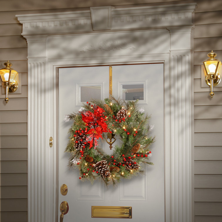 30" Red Tartan Plaid Christmas Wreath with LED Lights