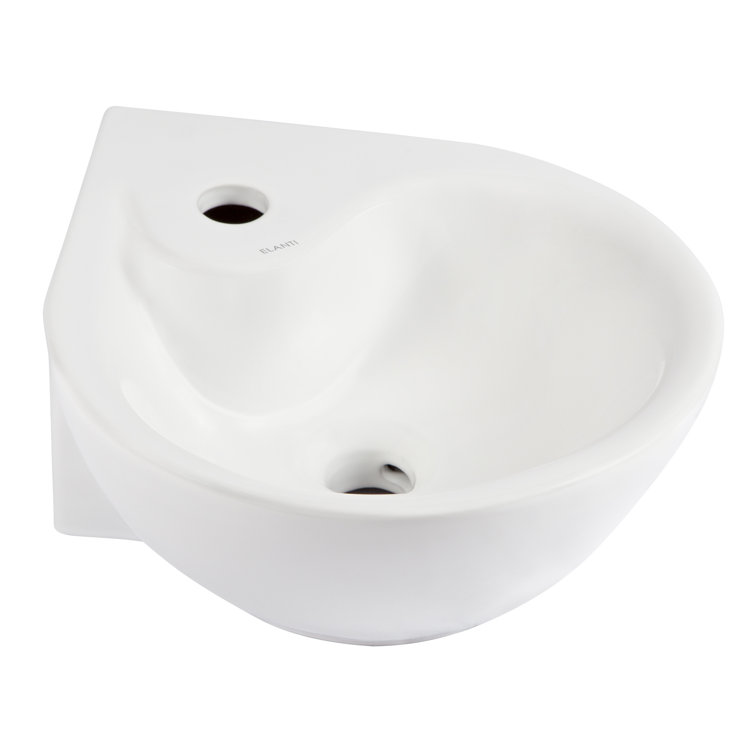 Elanti White Ceramic Wall-Mount Corner Bathroom Sink