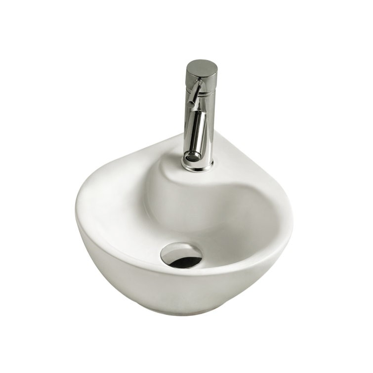 Elanti White Ceramic Wall-Mount Corner Bathroom Sink