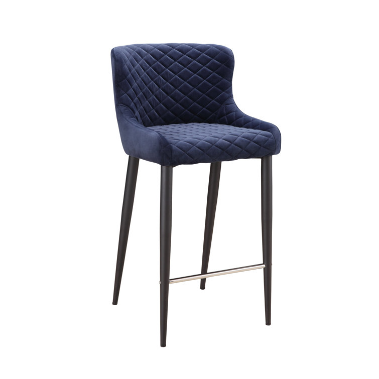 Etta 18'' Wide Dark Blue Velvet Tufted Counter Stool