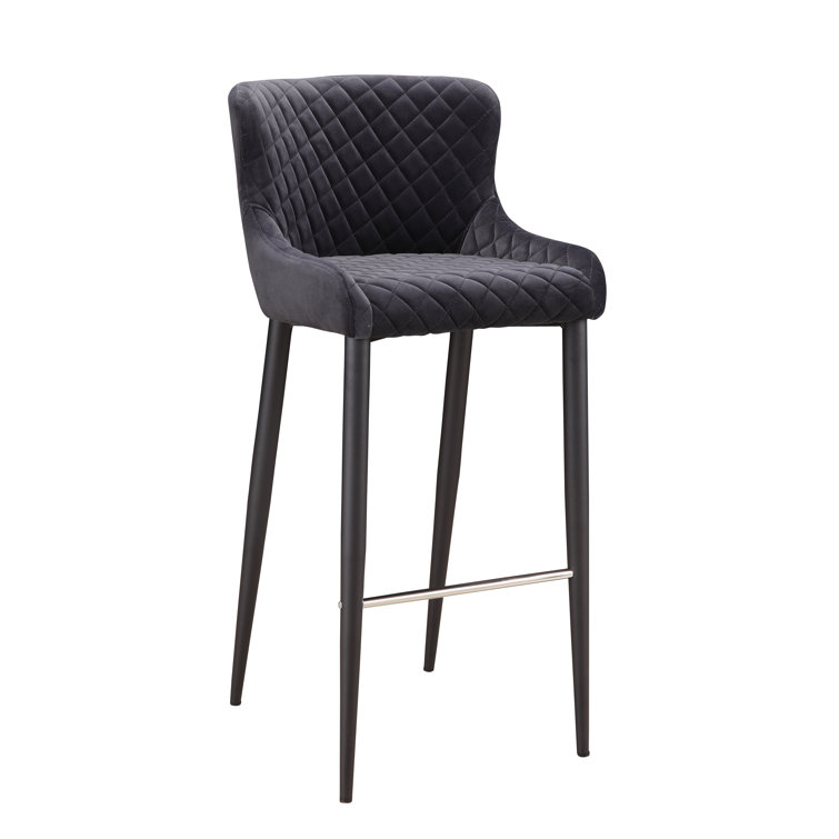 Etta Dark Grey Diamond-Tufted Velvet Bar Stool with Metal Frame