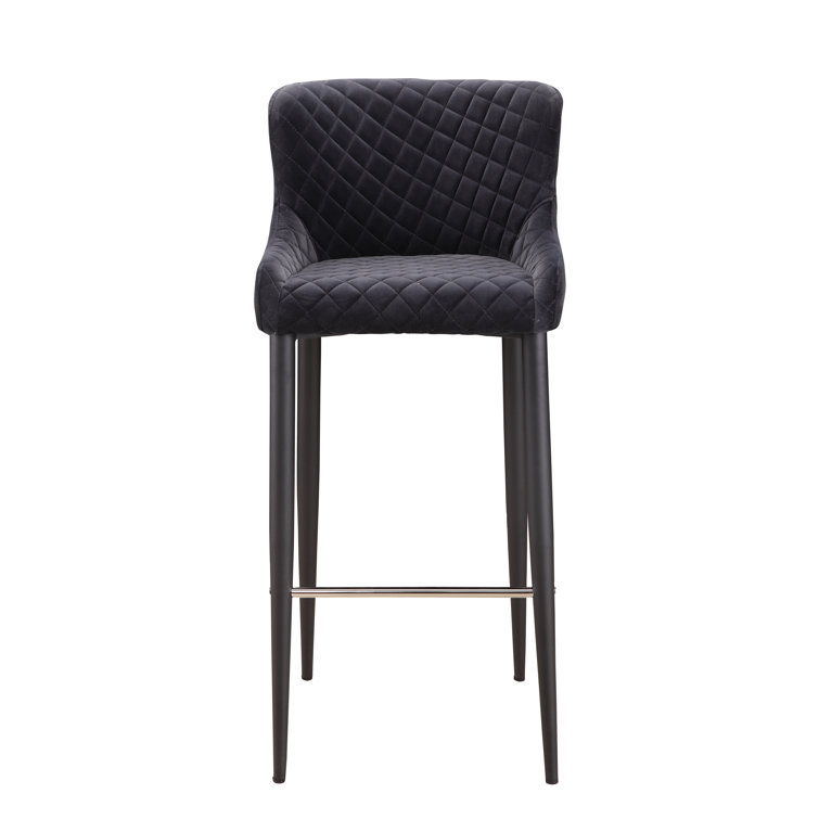 Etta Dark Grey Diamond-Tufted Velvet Bar Stool with Metal Frame