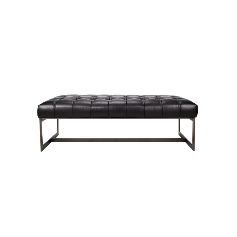 Wyatt 54'' Black Top-Grain Leather and Iron Bench