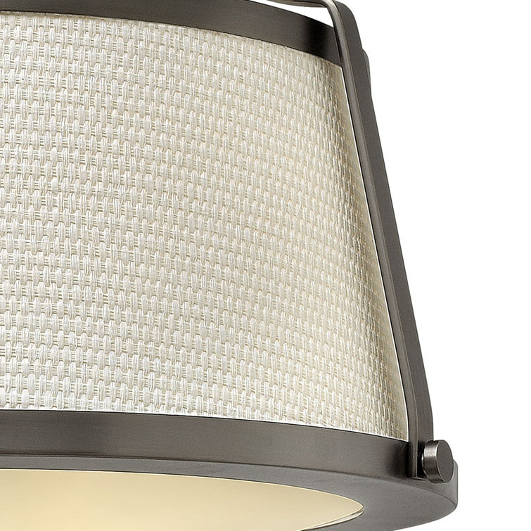 Charlotte Antique Nickel 3-Light Semi-Flush Mount with Woven Off-White Shade