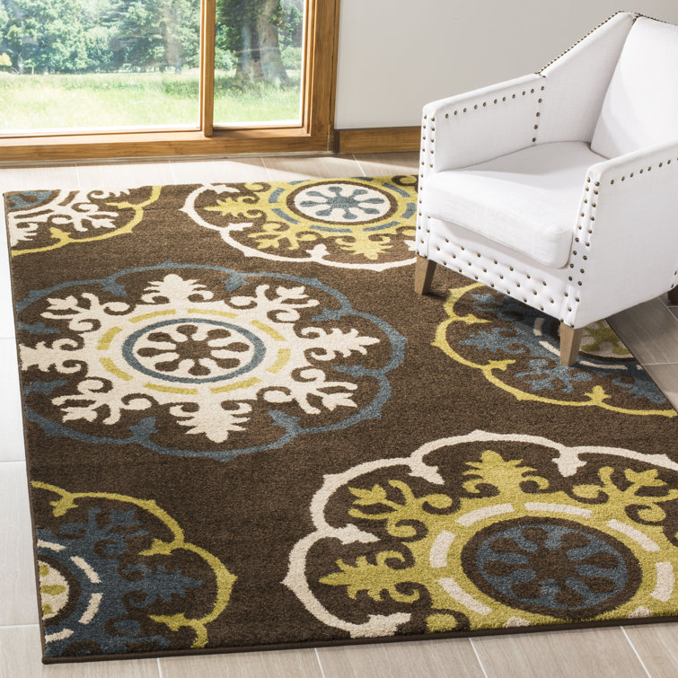 Reversible Brown and Green Floral 8' x 10' Synthetic Area Rug