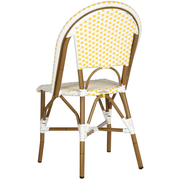 Yellow and White Wicker Aluminum Armless Side Chair Set
