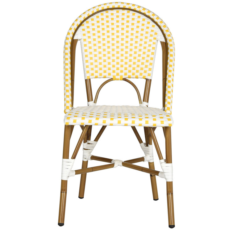 Yellow and White Wicker Aluminum Armless Side Chair Set