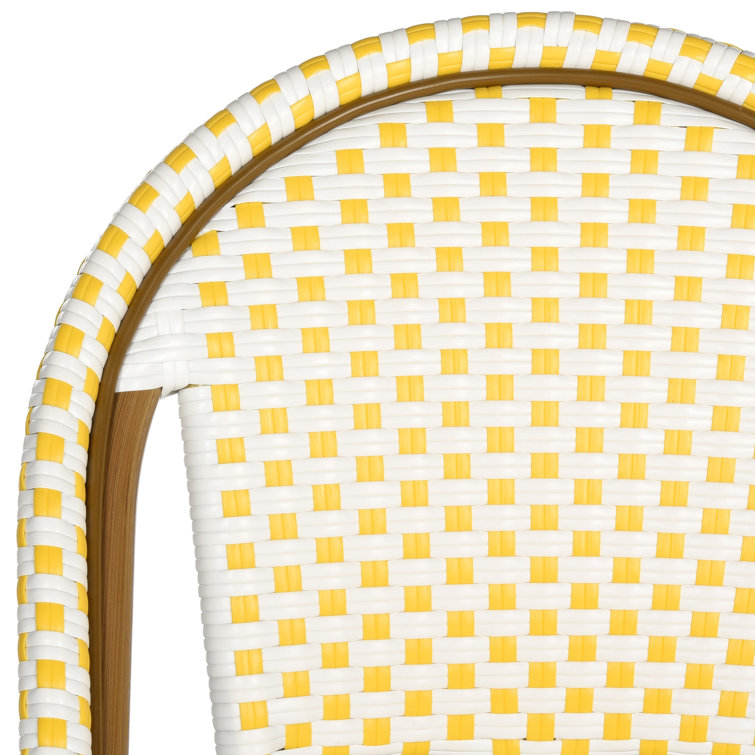 Yellow and White Wicker Aluminum Armless Side Chair Set