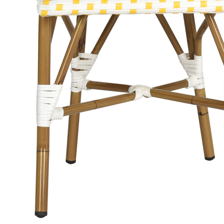 Yellow and White Wicker Aluminum Armless Side Chair Set