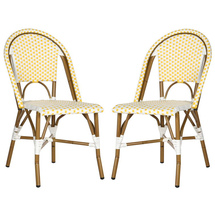 Yellow and White Wicker Aluminum Armless Side Chair Set