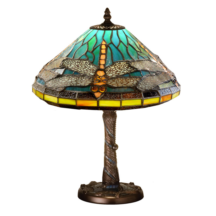Twilight Dragonfly 16" Blue/Amber Stained Glass Table Lamp