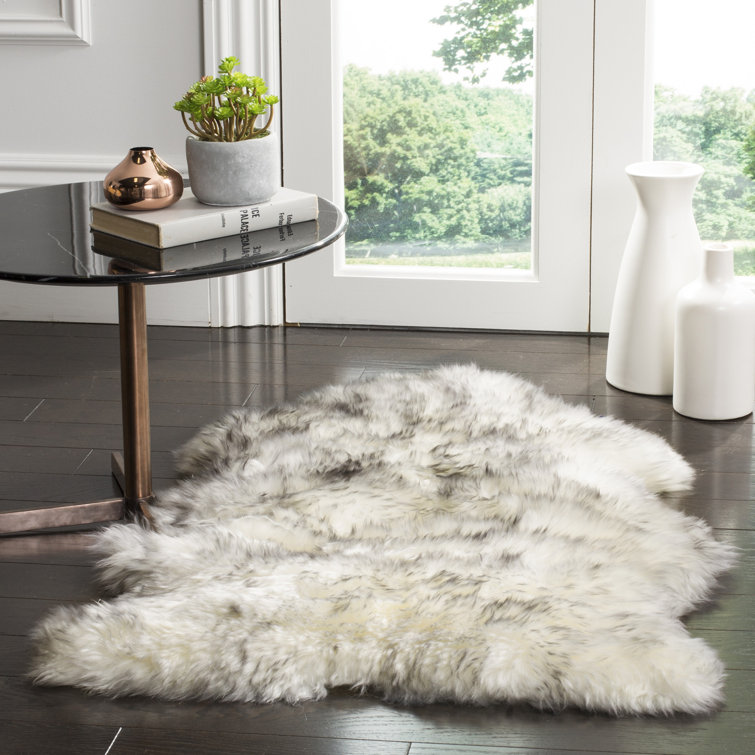 Ivory and Smoke Grey Rectangular Sheepskin Shag Rug