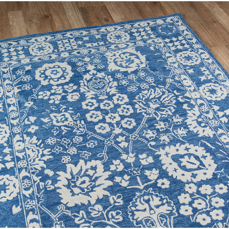 Hand-Tufted Blue Wool Rectangular Area Rug 3'6" x 5'6"