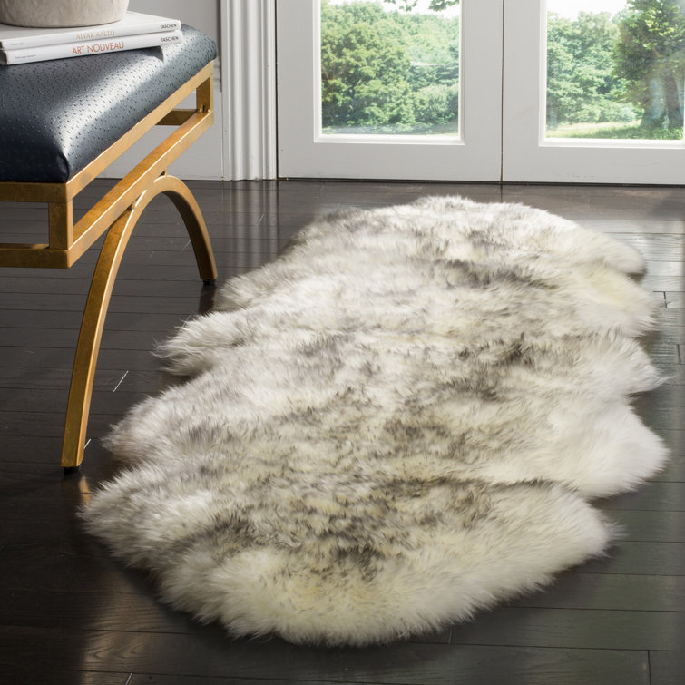 Ivory and Smoke Grey Rectangular Sheepskin Shag Rug