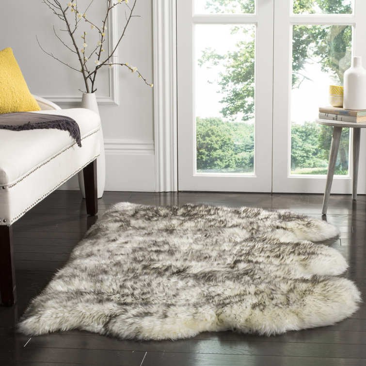 Ivory and Smoke Grey Rectangular Sheepskin Shag Rug