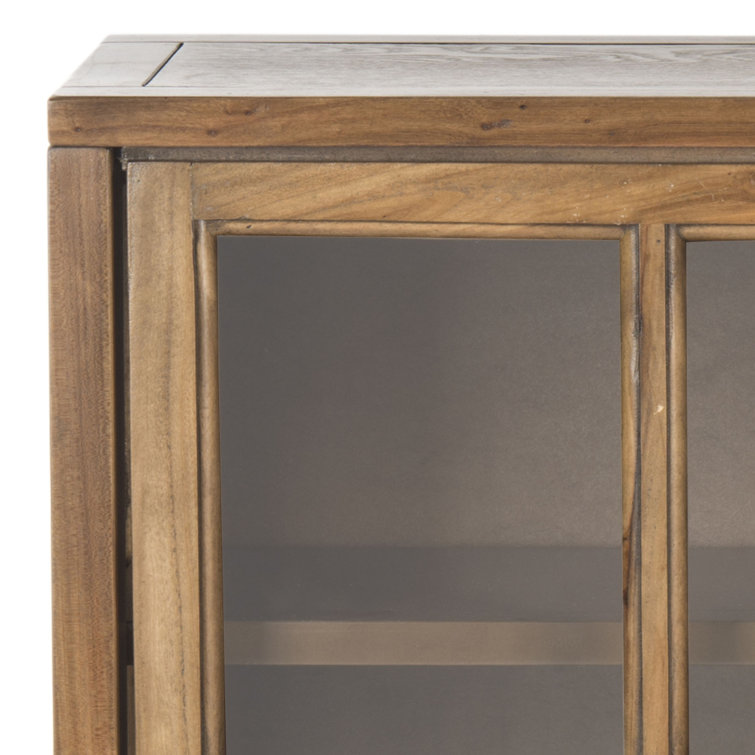 Transitional Oak 3-Tier 38" Bookcase with Sliding Glass Doors