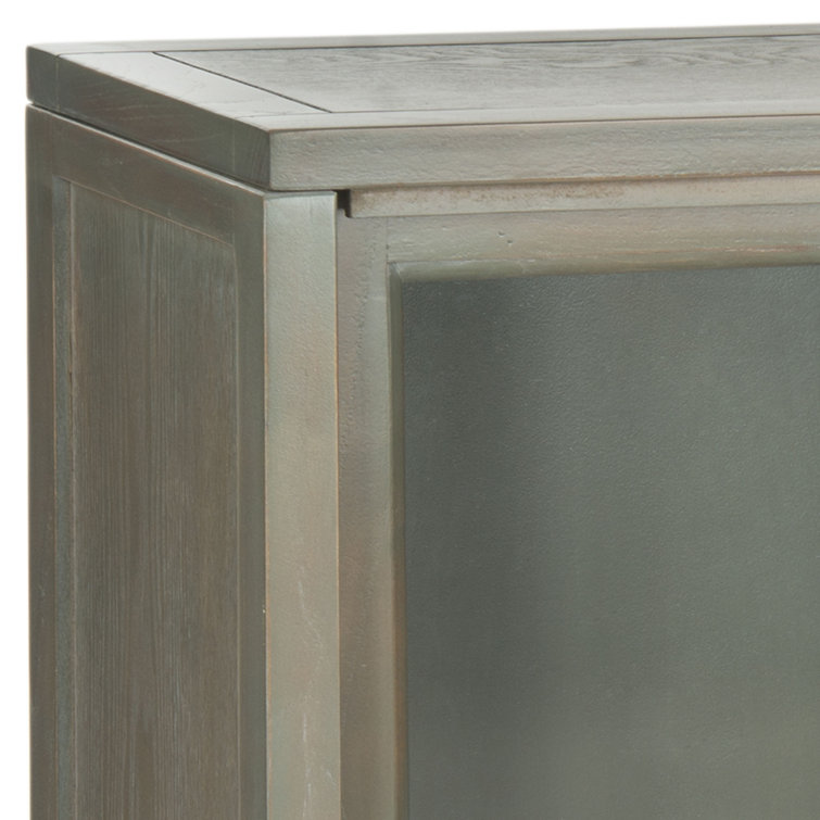 Transitional Gray Elm Wood 3-Tier Bookcase with Glass Doors