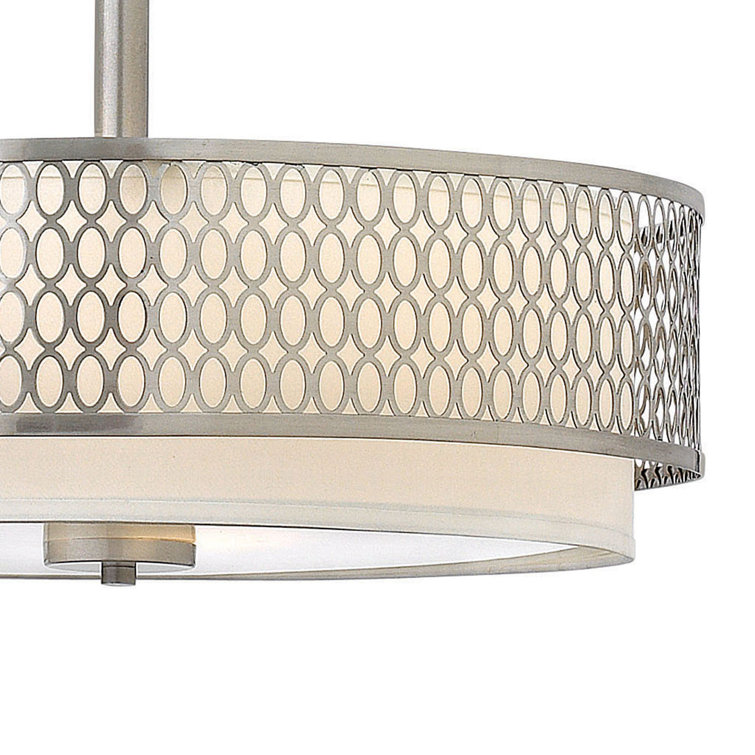 Elegant Brushed Nickel 3-Light Drum Chandelier with White Linen Shade