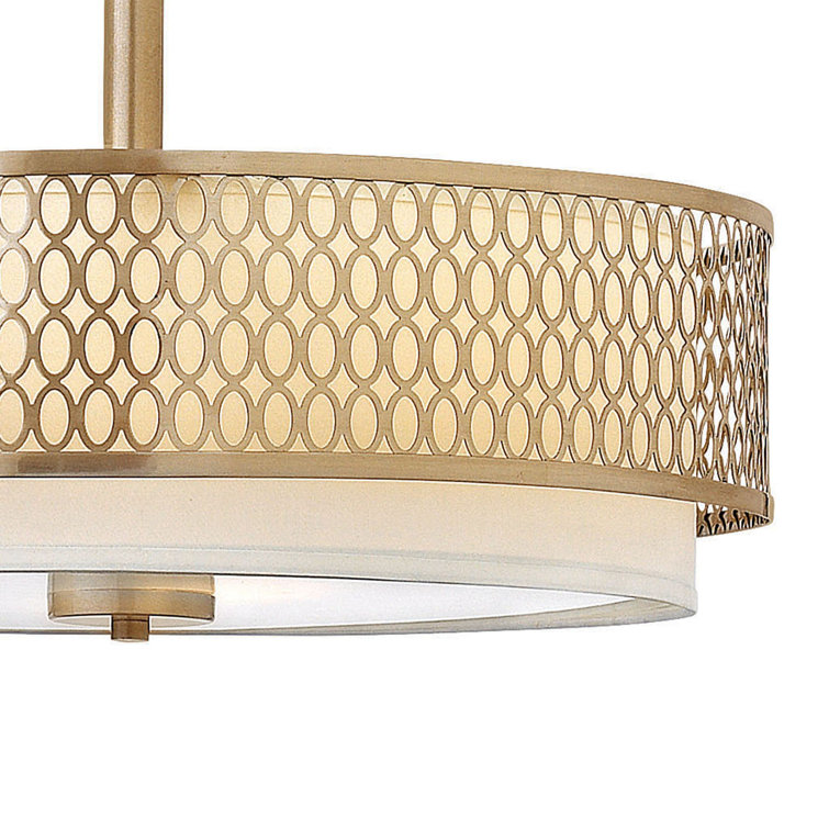 Elegant Brushed Gold Drum Chandelier with White Linen Shade