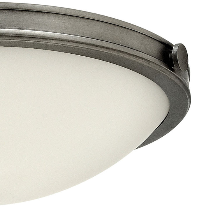 Transitional Antique Nickel Bowl LED Flush Mount with Etched Opal Glass