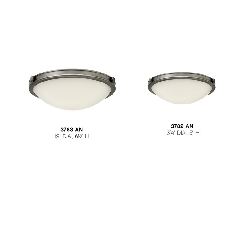 Transitional Antique Nickel Bowl LED Flush Mount with Etched Opal Glass