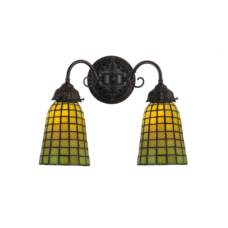 Elegant Geometric Green and Bronze 2-Light Wall Sconce