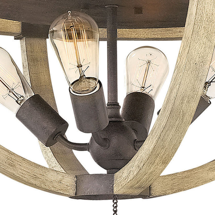 Rustic Weathered Ash and Iron 4-Light Globe Flush Mount
