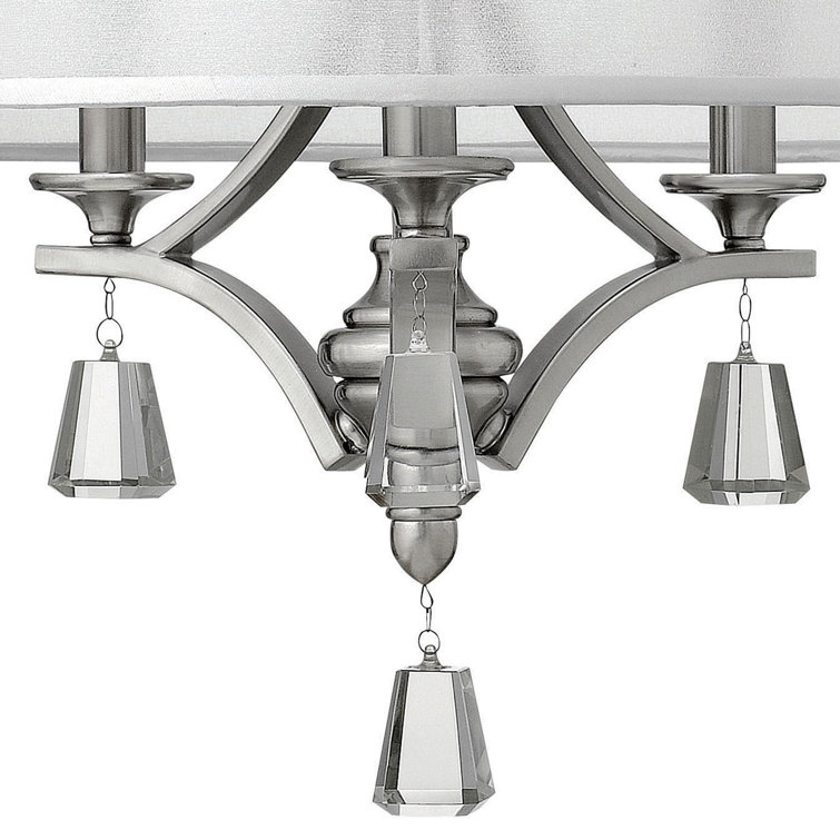 Elegant Brushed Nickel Drum Pendant with Sheer Double Shade and Crystal Accents