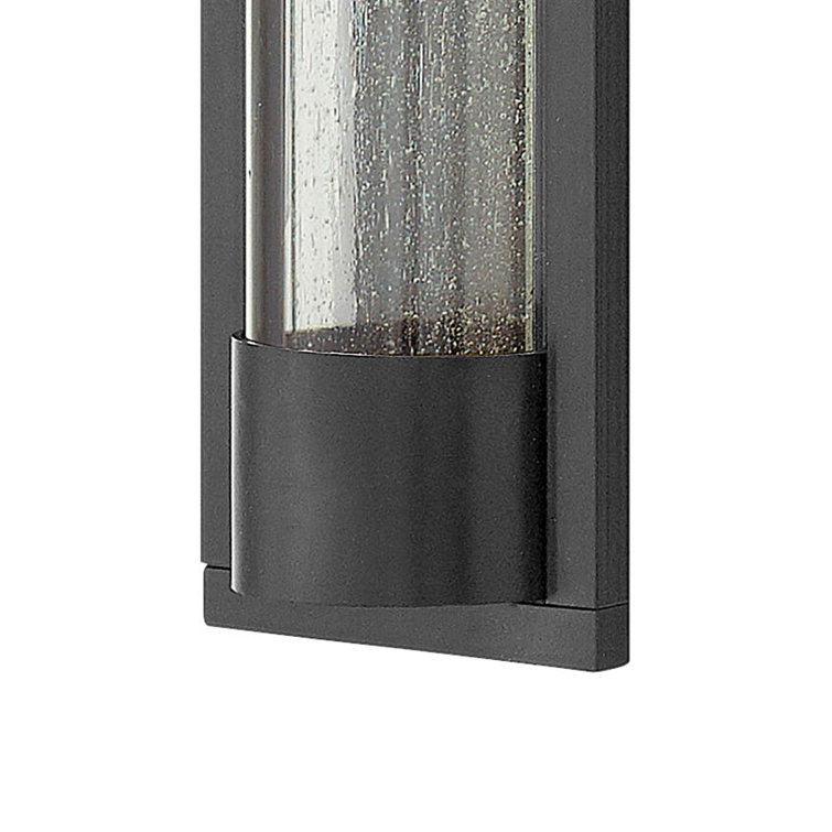 Sleek Satin Black Outdoor Wall Sconce with Seedy Glass