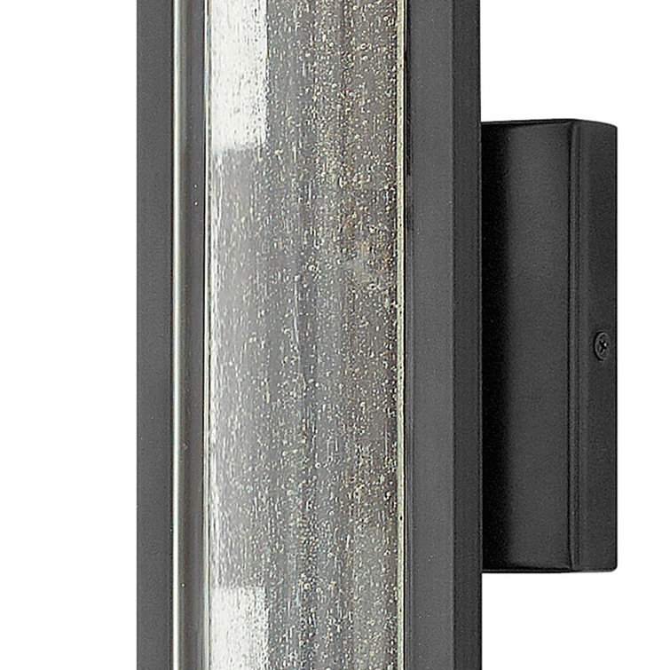 Sleek Satin Black Outdoor Wall Sconce with Seedy Glass