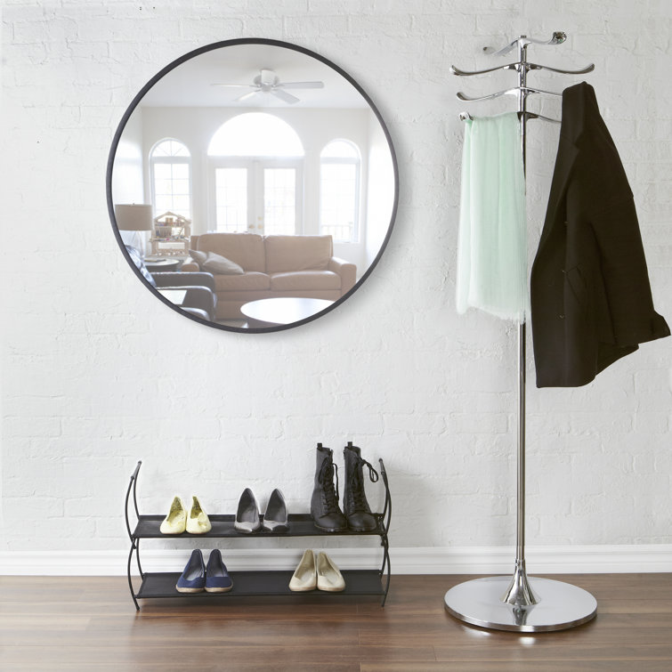 26'' Modern Black Round Wall Mirror with Rubber Frame