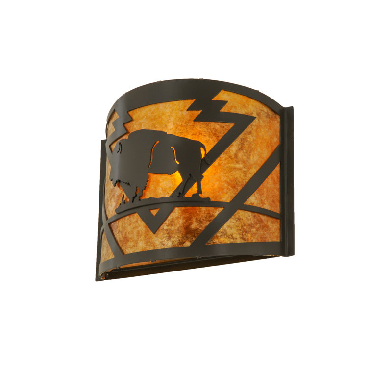 Timeless Bronze Steel Sconce with Amber Mica Shade
