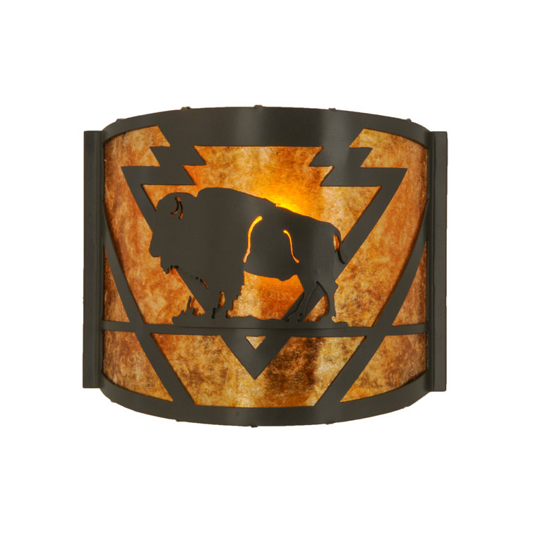 Timeless Bronze Steel Sconce with Amber Mica Shade