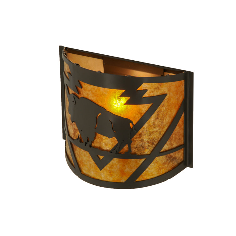 Timeless Bronze Steel Sconce with Amber Mica Shade