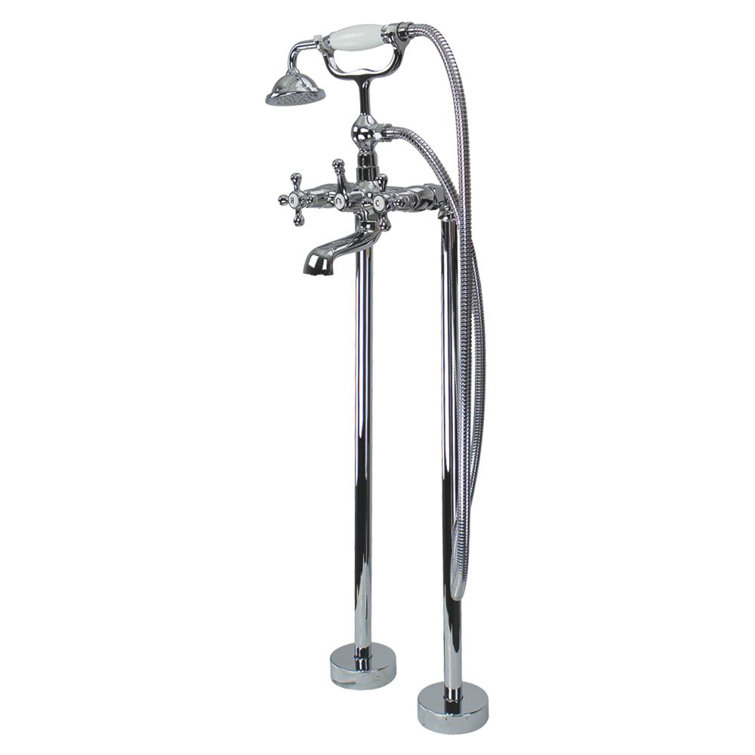 Polished Chrome Brass Floor Tub Filler with Diverter