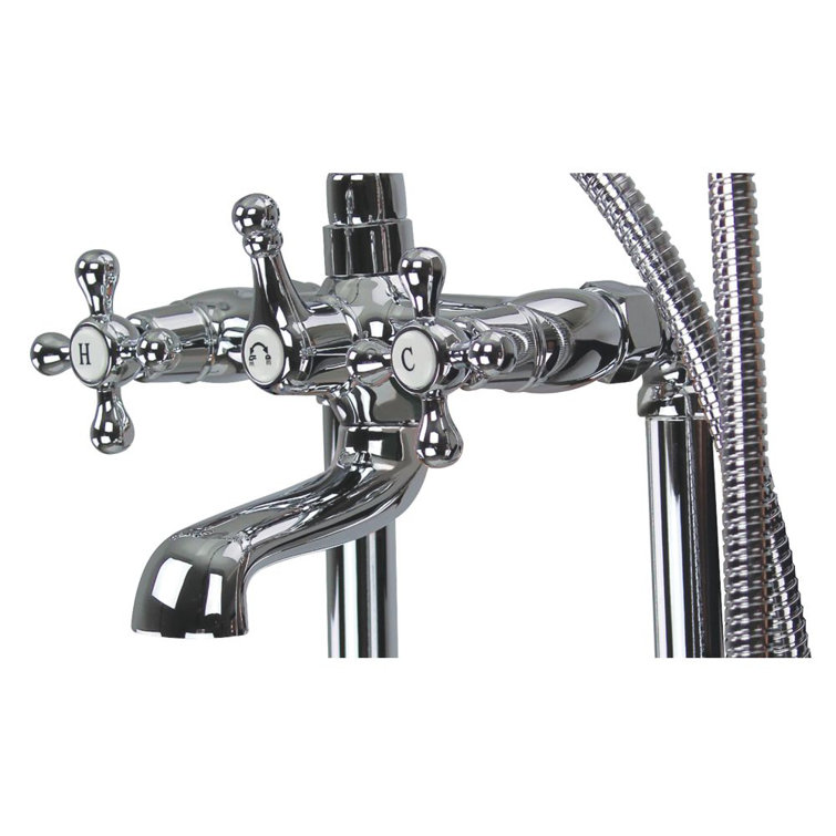 Polished Chrome Brass Floor Tub Filler with Diverter