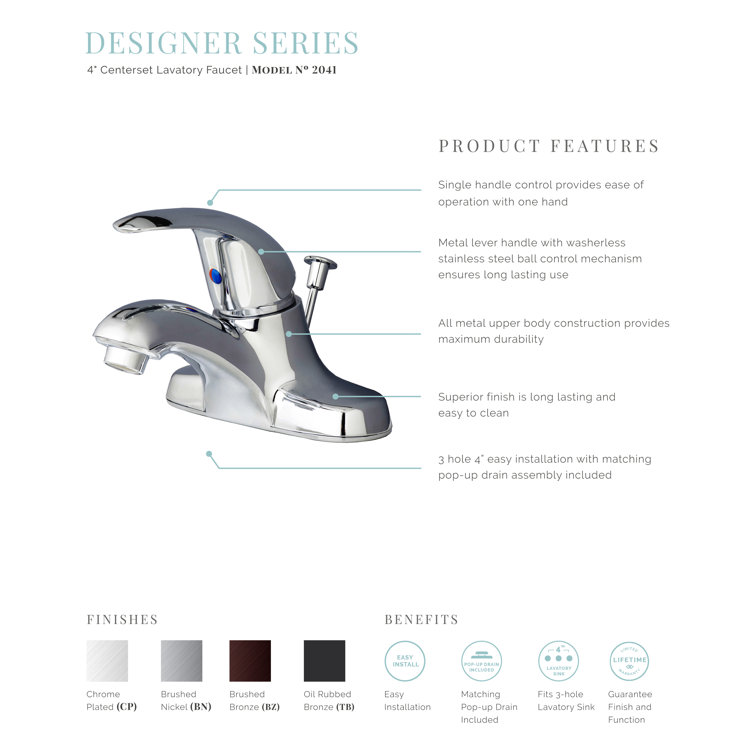 Chrome Single Handle Centerset Bathroom Faucet with Pop-Up Drain