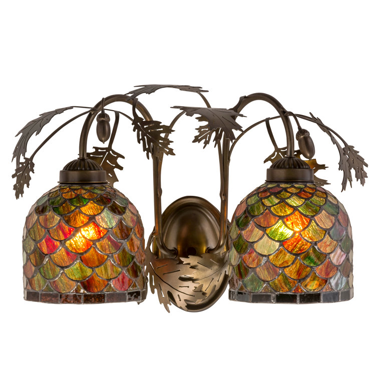 Antique Copper Double Sconce with Multicolor Glass Shades