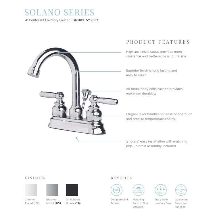 Chrome Finish Two Handle Centerset Lavatory Faucet with Pop-Up Drain