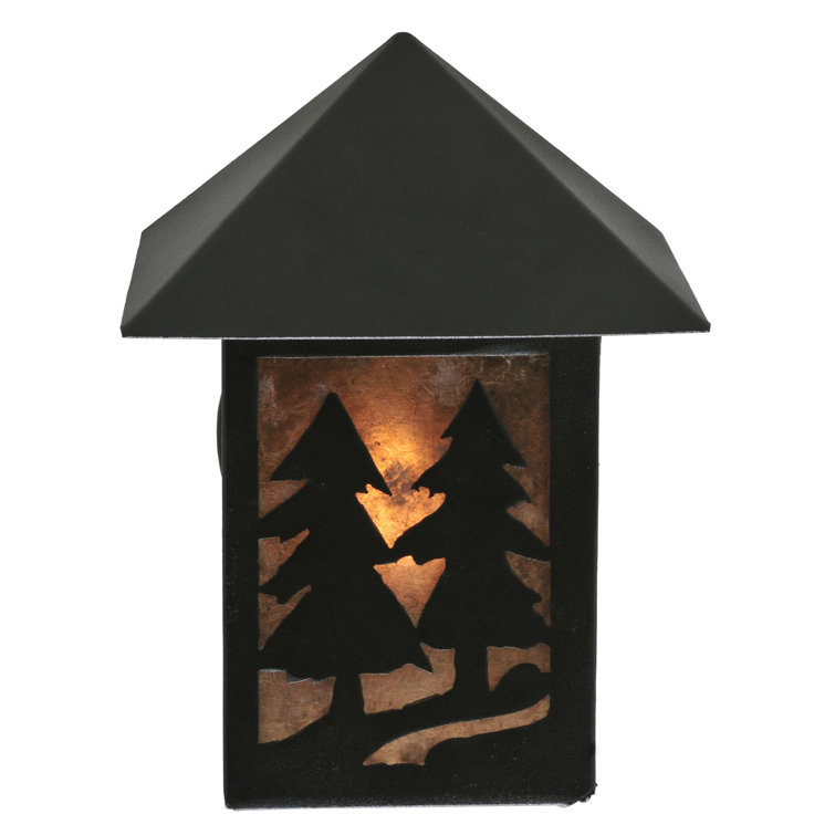 Black Steel Nature-Inspired Wall Sconce with Spruce Tree Design