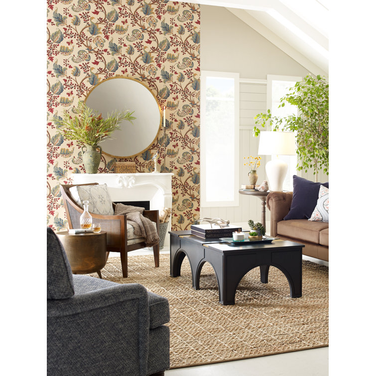 Fox Hollow Tomato and Brass Classic Botanical Wallpaper