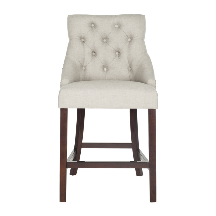 Eleni 26" Light Grey Tufted Wingback Counter Stool with Chrome Accents