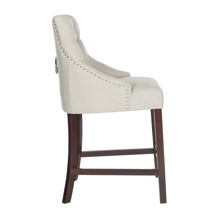 Eleni 26" Light Grey Tufted Wingback Counter Stool with Chrome Accents