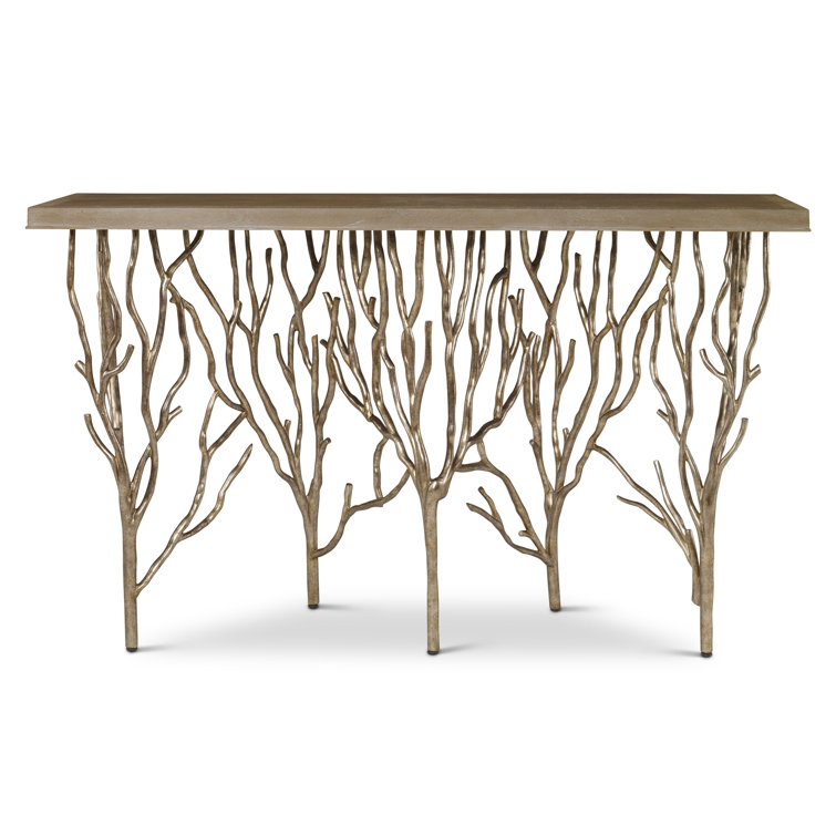 Ivory Ceruse Oak and Champagne Aluminum Console Table