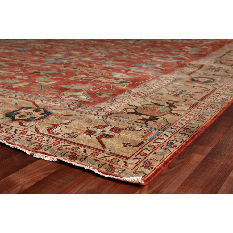 Hand-Knotted Gold and Rust Geometric Wool Rug, 10' x 14'