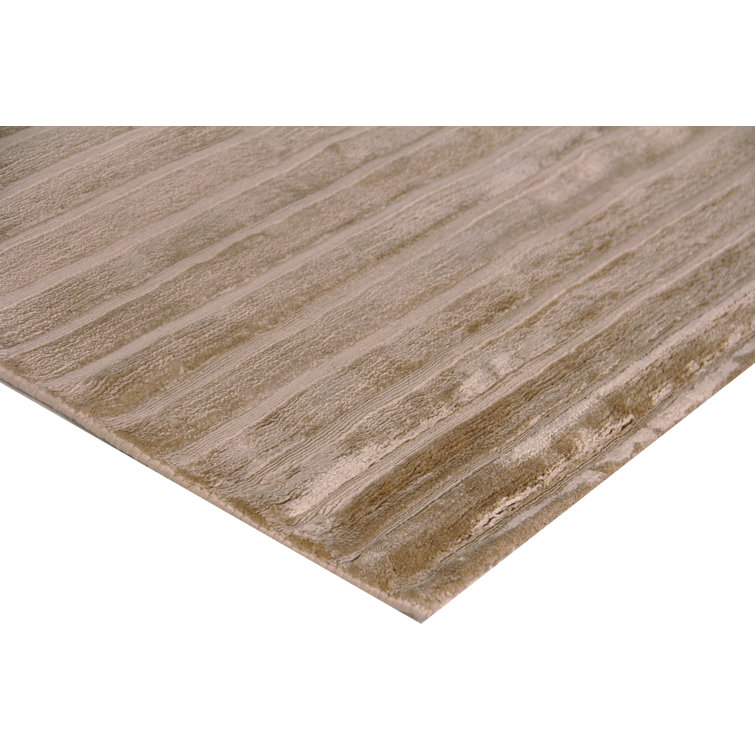 Handmade Beige Striped Viscose Rectangular Area Rug 5' x 8'