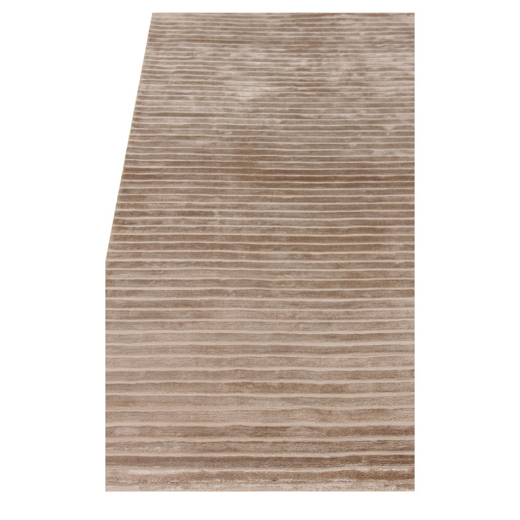 Handmade Beige Striped Viscose Rectangular Area Rug 5' x 8'