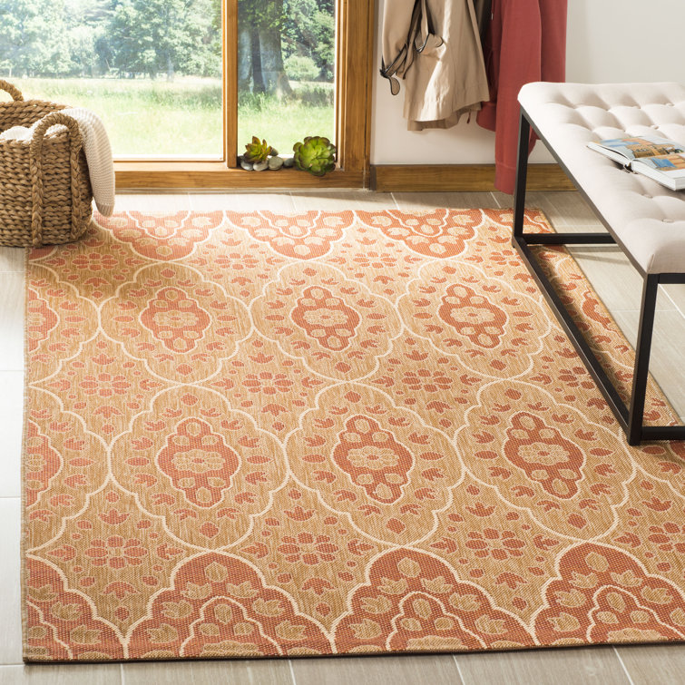 Handmade Tufted Beige and Orange Wool Area Rug