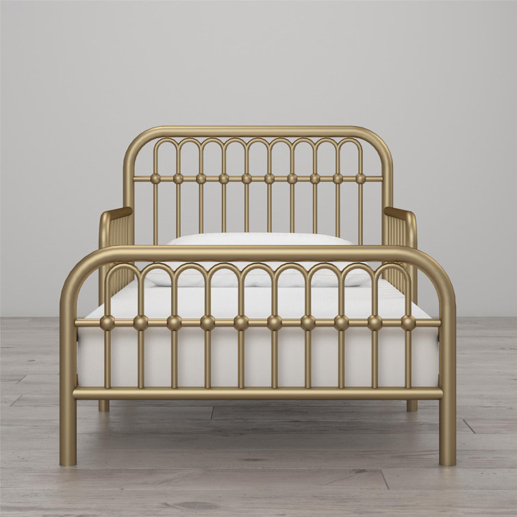 Classic Gold Metal Arched Toddler Bed with Safety Rails