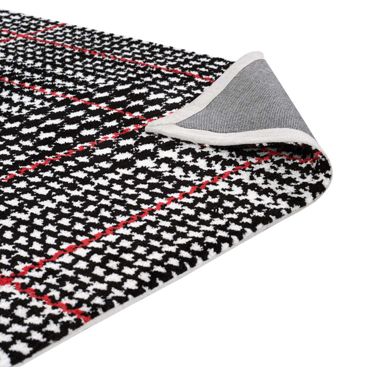 Kaja Black and White Synthetic Abstract Plaid Area Rug